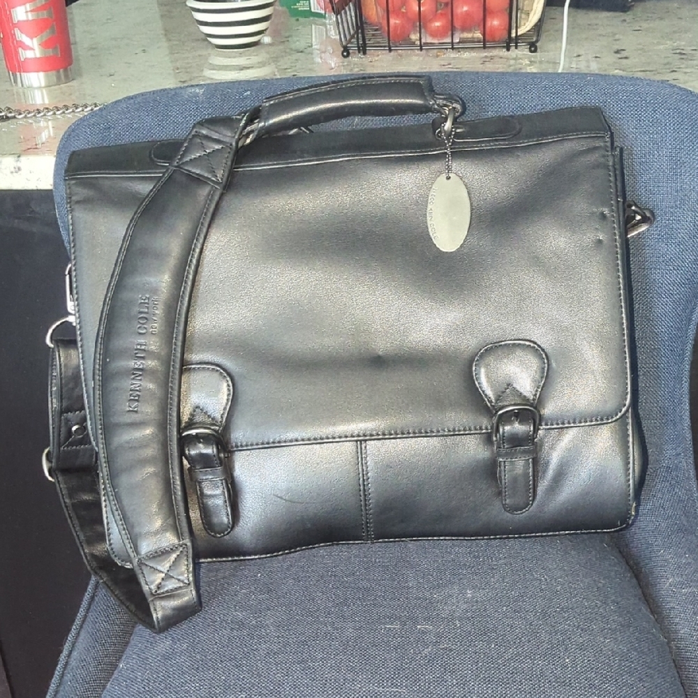 Kenneth Cole Black Laptop Bag with Pebbled Leather Finish